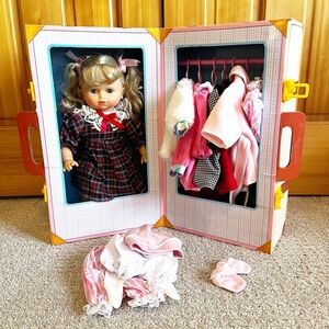 Vintage 1995 Lotus Onda Blonde Hair Blue Eyed Doll w/Clothing & Suitcase Trunk